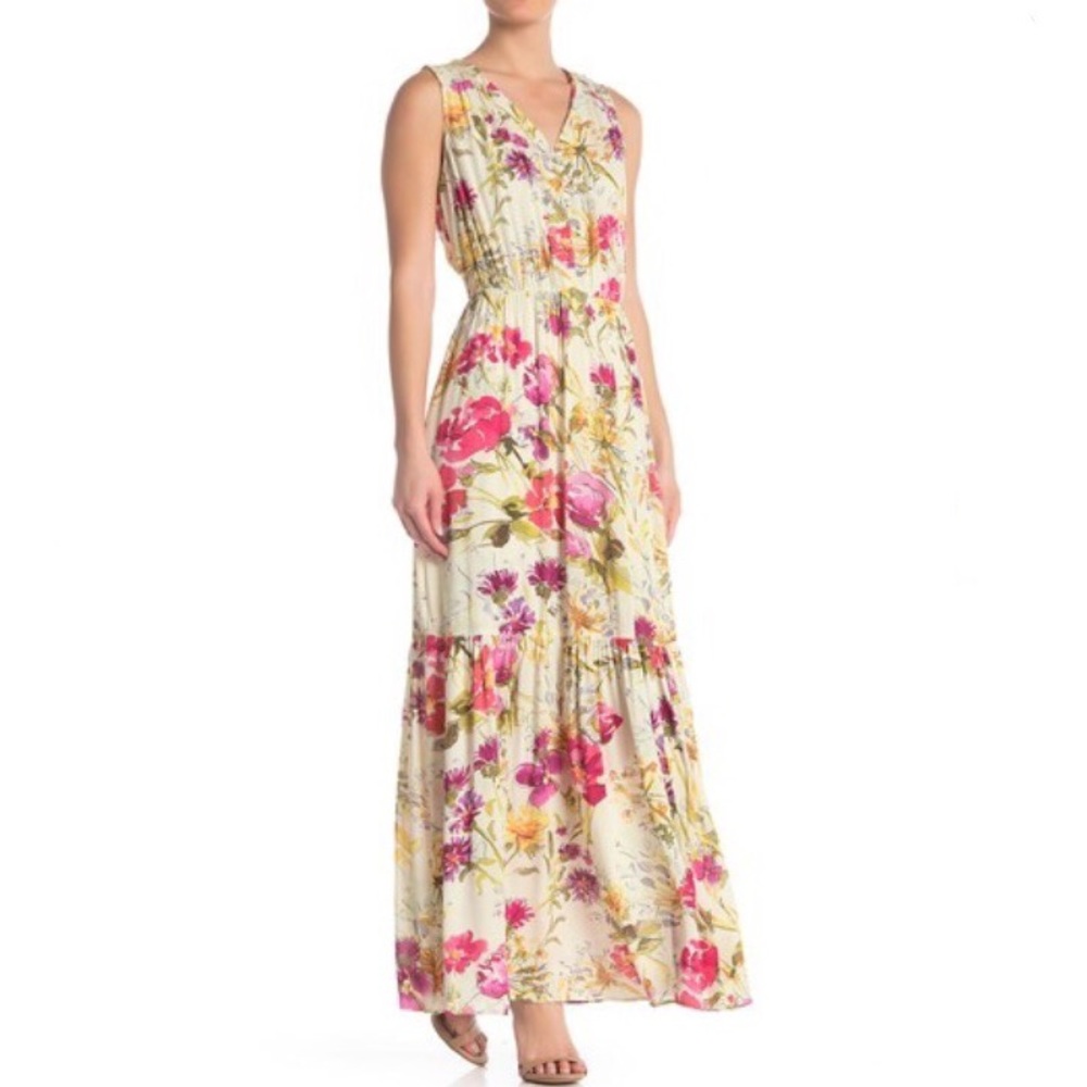 ECI Floral Long Maxi Dress Rayon Sleeveless Boho NWT